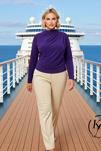 BENERLY Bluză pentru femei de mărime mare guler ridicat cu mânecă lungă din m...