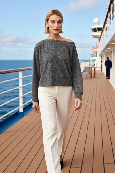 BENERLY Women's Knitted Blouse Relaxed Fit Asymmetric Collar Drop Shoulder Lo...