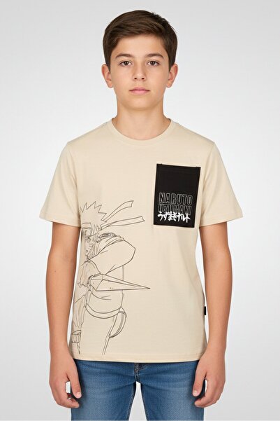 Disney x Naruto Shippuden Kids Boy Short Sleeve Graphic Print T-Shirt, Beige