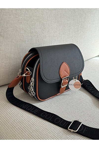 BAGLOVİS Multi-Pocket Adjustable Strap Lakos Leather Women's Cross Shoulder B...