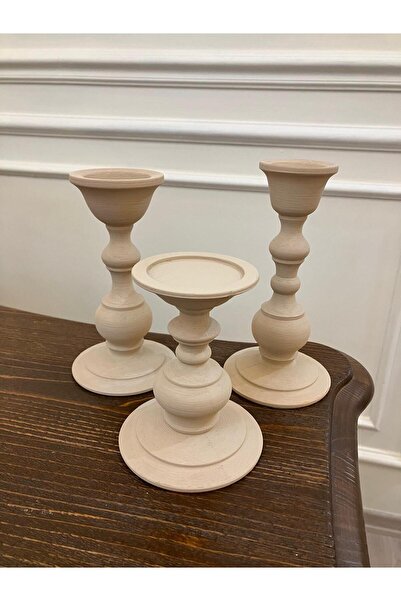 Bumya3duretim Bej renk 3'lü şamdan set Çok Şık Tasarım