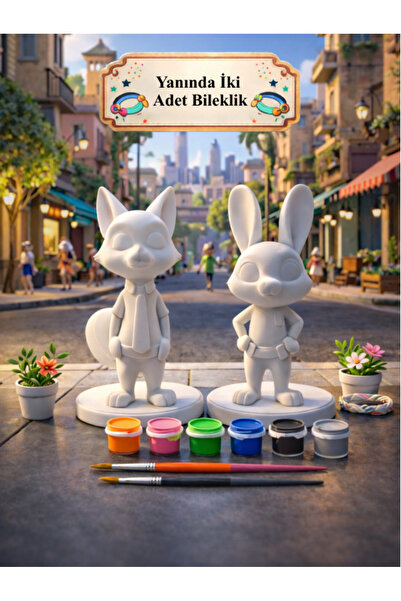 Yapio 10 cm Sevgililere Özel Tavşan & Tilki Boyanabilir 3D Figür Seti – Bilek...