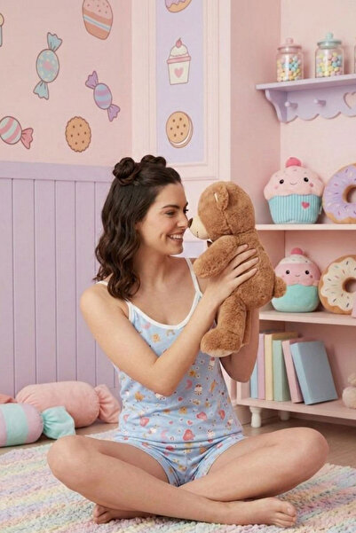 FİT WOMEN Rainbow Patterned Rope Straps Shorts Pajama Set 6110