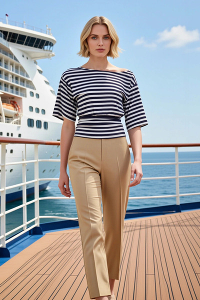 BENERLY Women's Blouse Regular Fit Asymmetrical Collar Low Sleeve Short Strip...