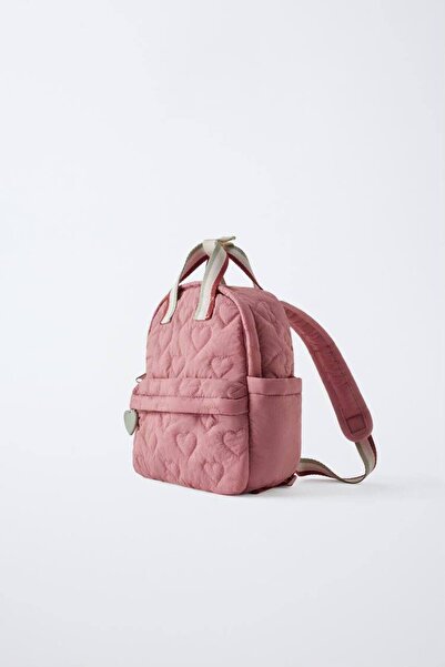 Limonlu Pamuk Kız Çocuk Pembe Sırt Çantası Kalp Detaylı