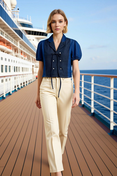 BENERLY Bluză de damă guler de cămașă cu mâneci bufante scurte crop lungime b...