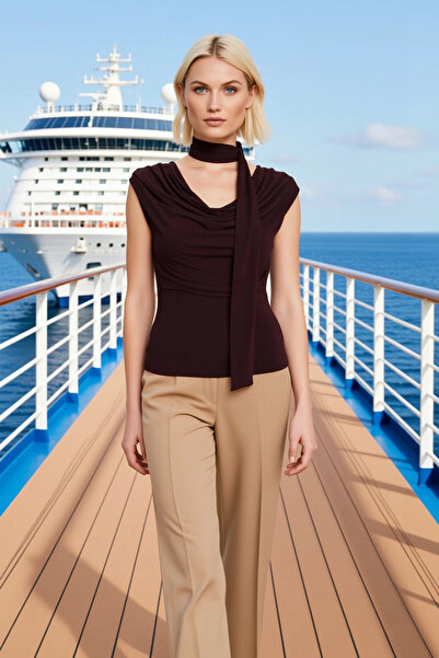 BENERLY Bluză pentru femei mărime mare decolteu larg Detaliu eșarfă Fără mâne...