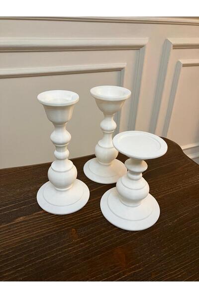 Bumya3duretim Beyaz renk 3'lü Şamdan Set Çok Şık ve Modern Tasarım