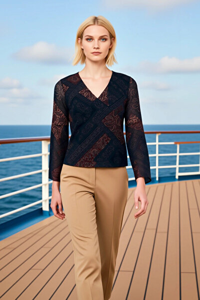 BENERLY Women's Blouse V-Neck Spanish Sleeve Long E Ethnic Patterned t Tulle ...