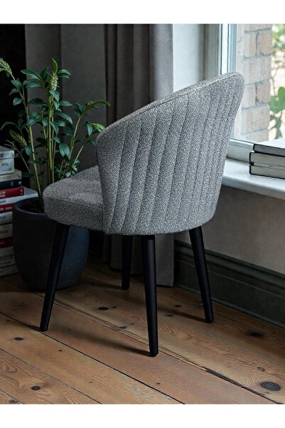 Buketim Mobilya Mozaik Bukle Kumaş Siyah Ahşap Ayaklı Modern Yemek Odası Mutf...