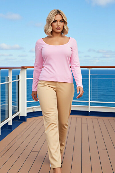 BENERLY Women's Plus Size Blouse U-Neck Long Sleeve Fitted Fit Plain Pattern ...