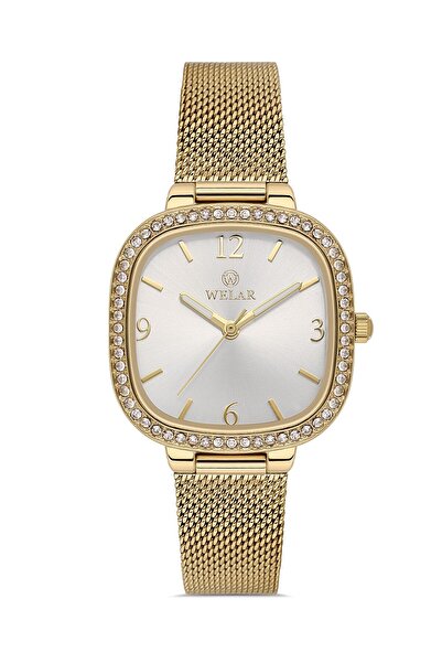 Welar Wel2512-3 Gold Steel Mesh Cord Square Stone Elegant Women Wrist Watch 3...