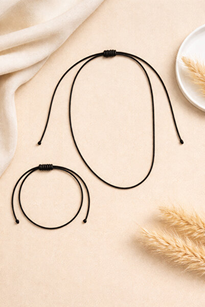 Crystal Atelier Adjustable Black Rope Necklace Choker and Bracelet Set