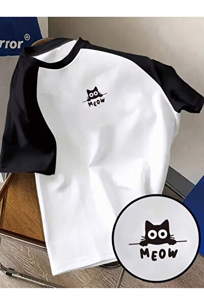 Velostra Women's Meow Cat Printed Oversized Comfortable Daily Use T-Shirt