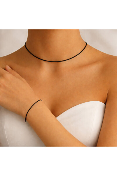 Crystal Atelier Adjustable Black Rope Necklace Choker and Bracelet Set