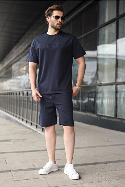 Madmext Navy Blue Men's Shorts T-Shirt Set E7347
