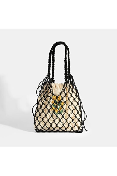 Desa KEDV Mimozalı Bej Deri Örgü Çanta