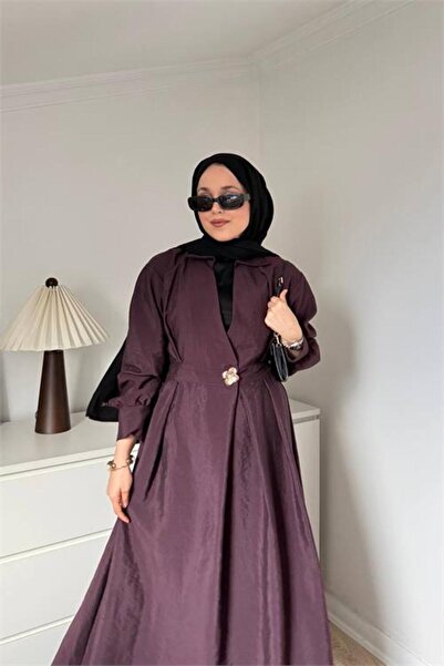 Neşeli Butik γυναικείο μπορντό φόρεμα με χρυσή μέση Με λεπτομέρεια αγκράφας Γ...