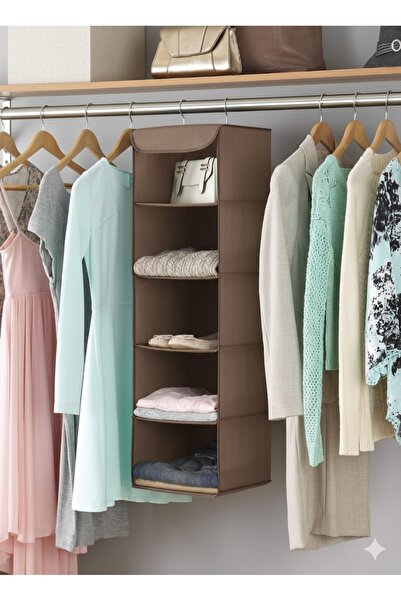 GRANNY SAYS 5-Shelf Hanging Closet Organiser, w/ Metal Frame & 6 Side Pockets...