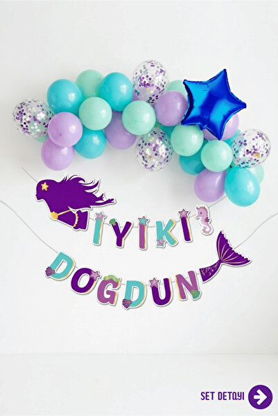 Bunloon Mermaid Happy Birthday Banner Balloon Set 30 Pieces Birthday Decoration