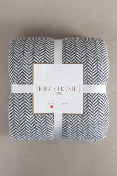 Koza Home Twin Blanket Soft Cotton Double Blanket Anthracite Cream 200 x 220 ...