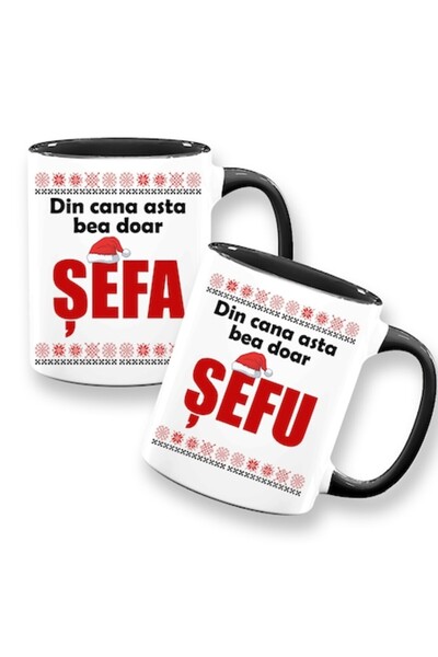 OEM Set de 2 căni cu mesajul: „Din această cană bei doar, șefule”