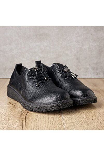 Feisal Women's Black -Leather Casual Flat Shoes, JA005