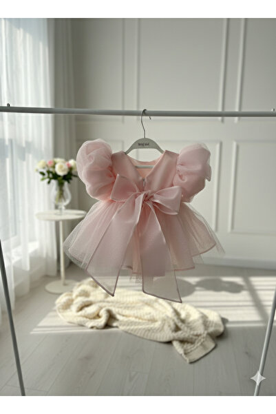 Bertuğ Bebek Glittery Organza Pink Girls Baby Evening Gown Romper Dress