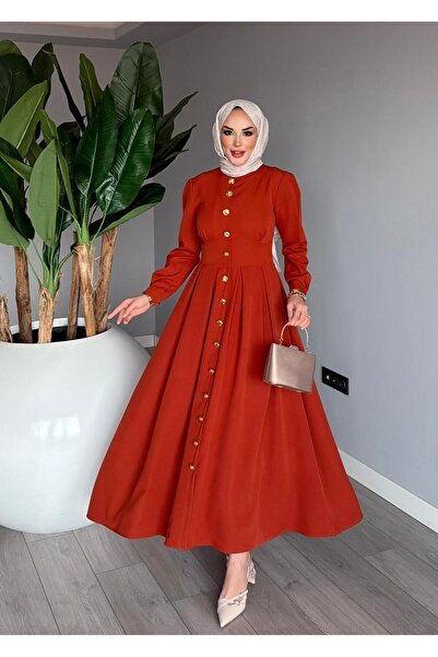FIRSTESLEM Premium Kadın Tam boy Düğmeli Elbise