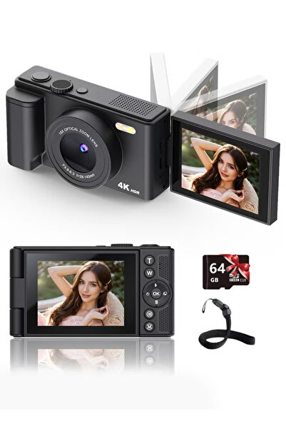 ZONBON كاميرا رقمية بدقة 4K، شاشة قابلة للطي 180 درجة، تقريب رقمي 18x، تسجيل ...