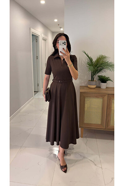 BİRCANÇİL Φόρεμα Galaxy Kahve Ζώνη li Κλοσέ