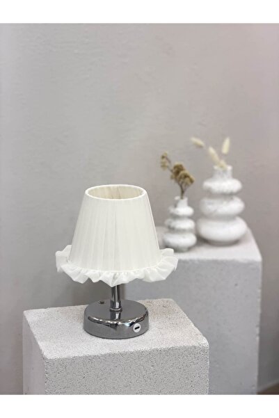 Maison Avf Osmanlı İpeği Fırfırlı Kablosuz Şarjlı Masa Lambası – Alt Gümüş