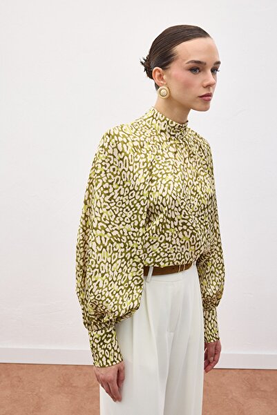 Sateen Patterned Blouse - Green