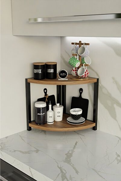 alpaevmobilya İki Raflı Mutfak Köşe Oval Düzenleyici Raf Metal Gövdeli Çok Am...