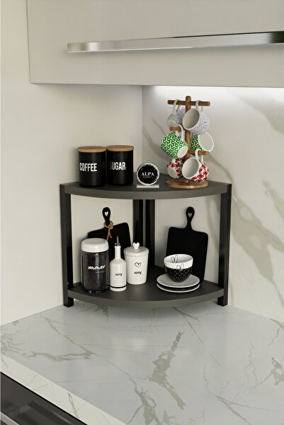 alpaevmobilya İki Raflı Mutfak Köşe Oval Düzenleyici Raf Metal Gövdeli Çok Am...