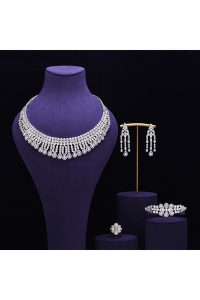 JEWELRY Trendy Fashion 4PCS Luxury Waterdrop Sets for Women Wedding Party Dub...
