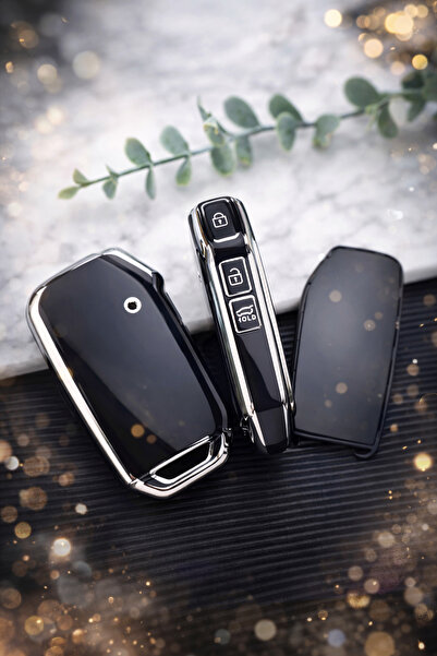 YıldızTuning غطاء مفتاح ذكي لسيارة كيا نيرو، ملحق باللون الأسود والفضي