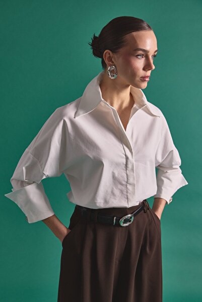 Sateen Cămașă cu detalii nasturi - Ecru