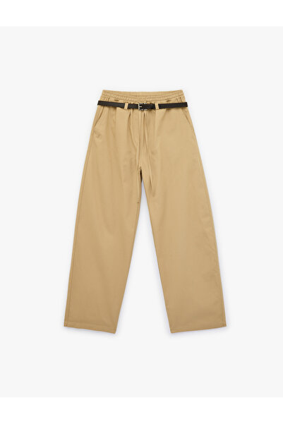 Koton Comfortable Fit Drawstring Waist Belt Detail Gabardine Wide Leg Pants