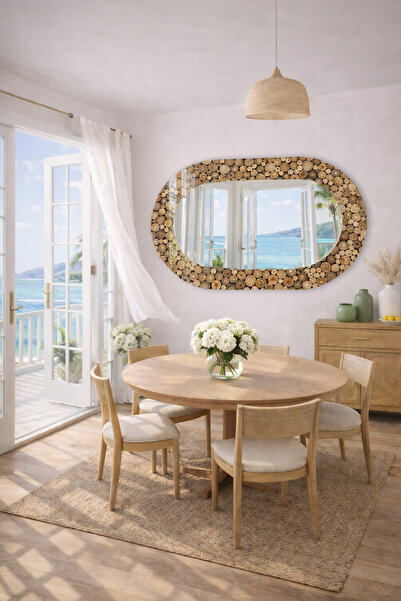 Decorita Dekor Ürünleri | Doğal Ahşap Çerçeveli Dekoratif Ayna | 110cm x 70cm