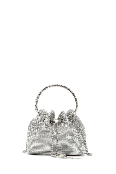 Derimod Women's Silver Long Chain Strap Piece Stoned Mini Evening Dress Bag 2...