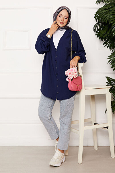 EBRUTESETTÜR Button-Front Kimono Shirt Navy Blue
