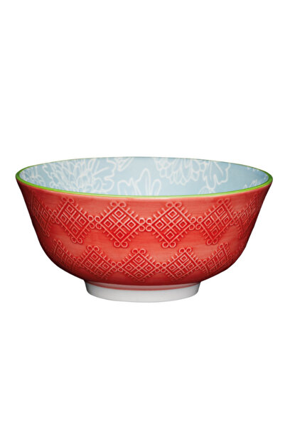 MIKASA Kcbowl13 Glazed Ceramic Gray Floral Print Red Bowl