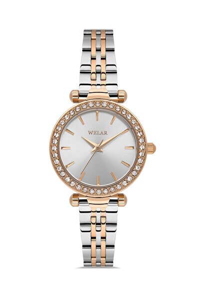 Welar Wel2509-1 Rose Silver Color Steel Stone Elegant Stylish Women's Wristwa...