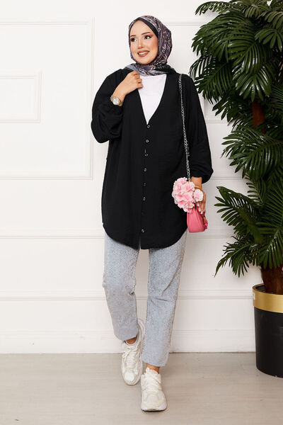 EBRUTESETTÜR Button-Front Kimono Shirt Black