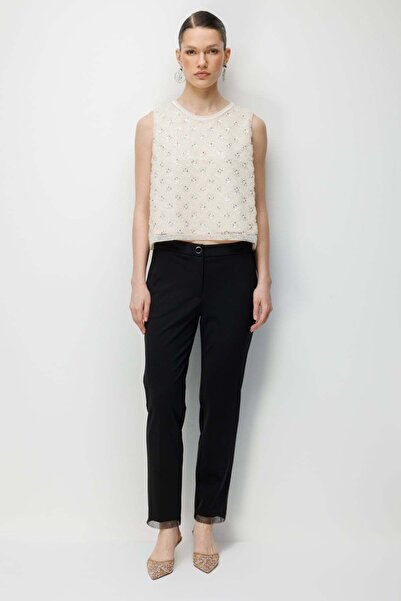 Ekol Pantaloni C cu buzunare cu broderie cu pietre pe tiv