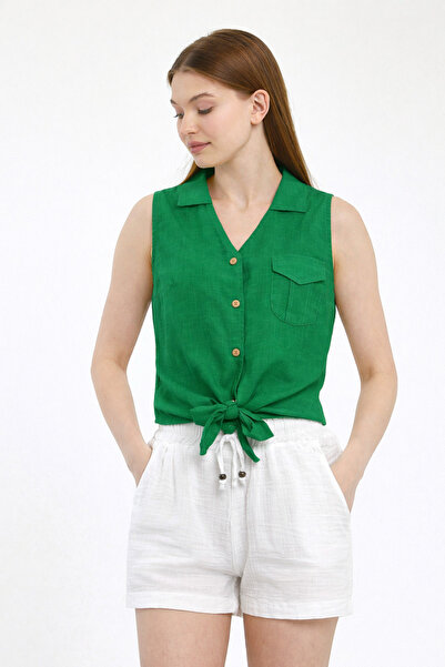 Heaven Ephesus Shirt-Front Tie-Detail Sleeveless Shirt-1510