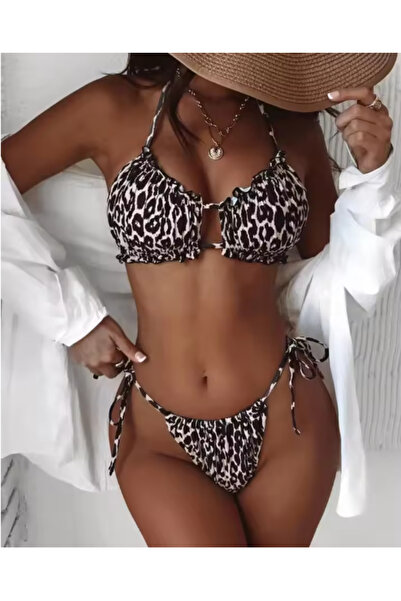 Dotail GORGLITTER women's swimsuit, 2 pieces, high waist, leopard print, brow...