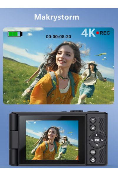 ZONBON كاميرا رقمية بدقة 4K مع شاشة قابلة للدوران 180 درجة وتكبير رقمي 18X - تسجيل فيديو بدقة 4K مع بطاقة ذاكرة 64 جيجابايت