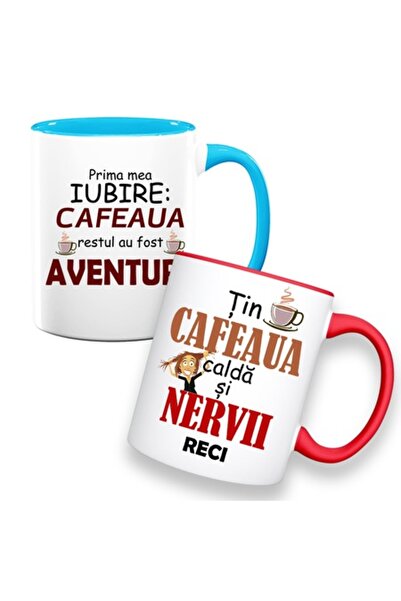 OEM Set de 2 căni cu mesajul: „Păstrează cafeaua caldă și nervii calmi”